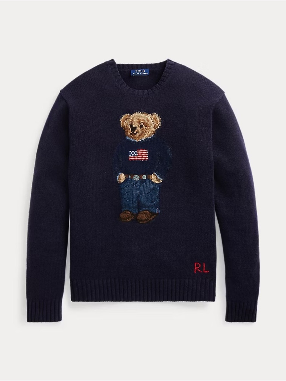 Wool Ralph Lauren American bear sweater Navy Stars and Stripes